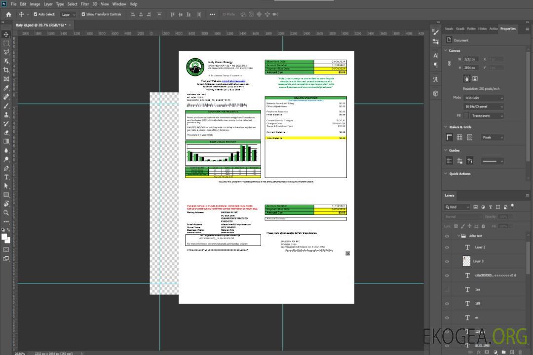Modèle de facture de services publics d'entreprise USA Colorado Holy Cross Energy aux formats Word et PDF template